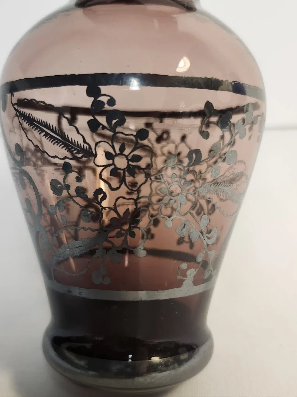 Vintaged amethyst vase With Silver Overlay Flower Pattern